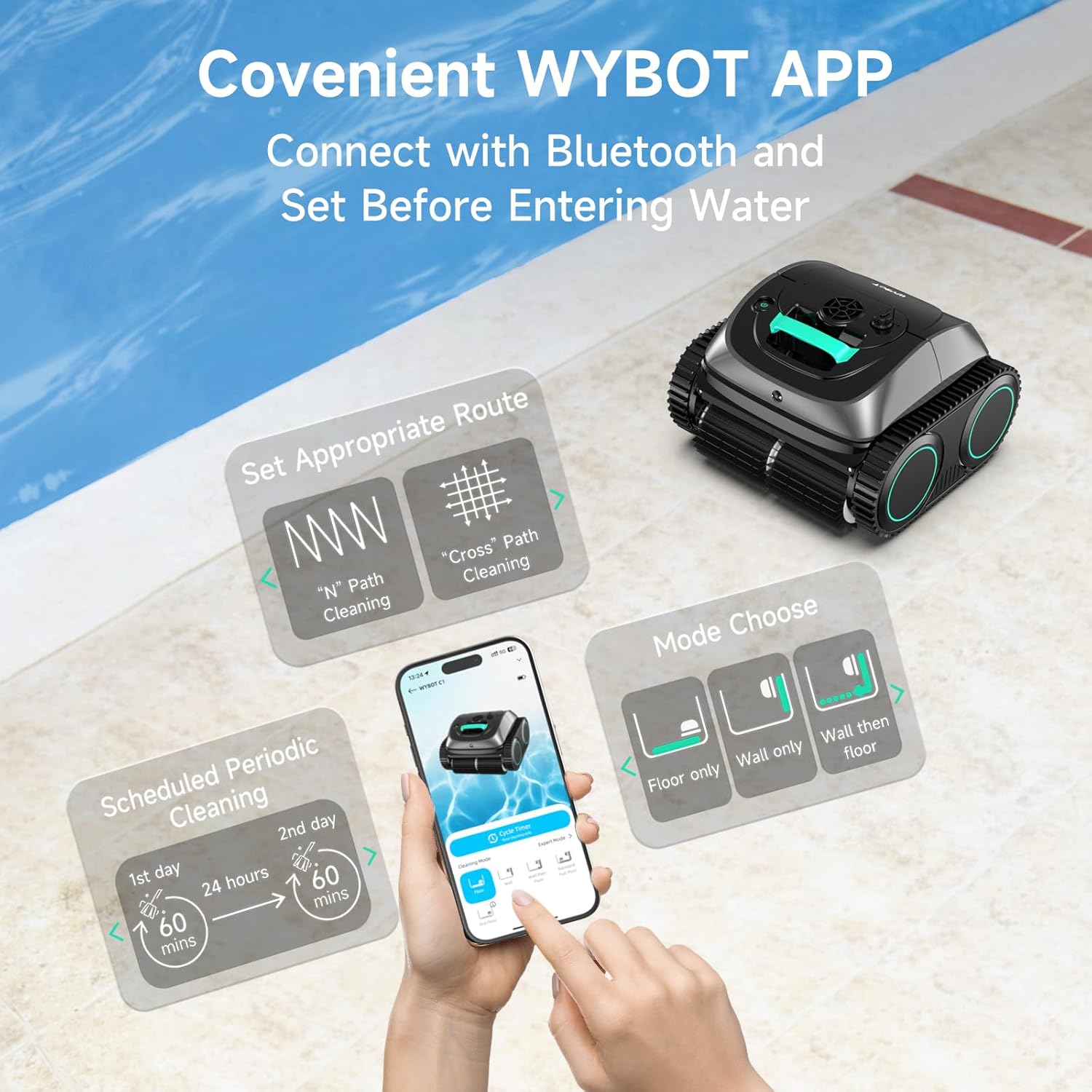 WYBOT™ Pool Vacuum for Inground Pools, 4-in-1 Cordless Robotic Pool Cleaner
