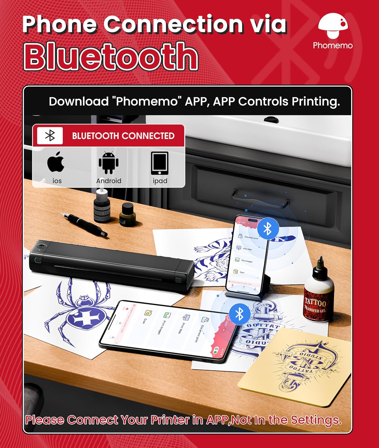 Phomemo Tattoo Stencil Printer, M08F Wireless Thermal Tattoo Printer