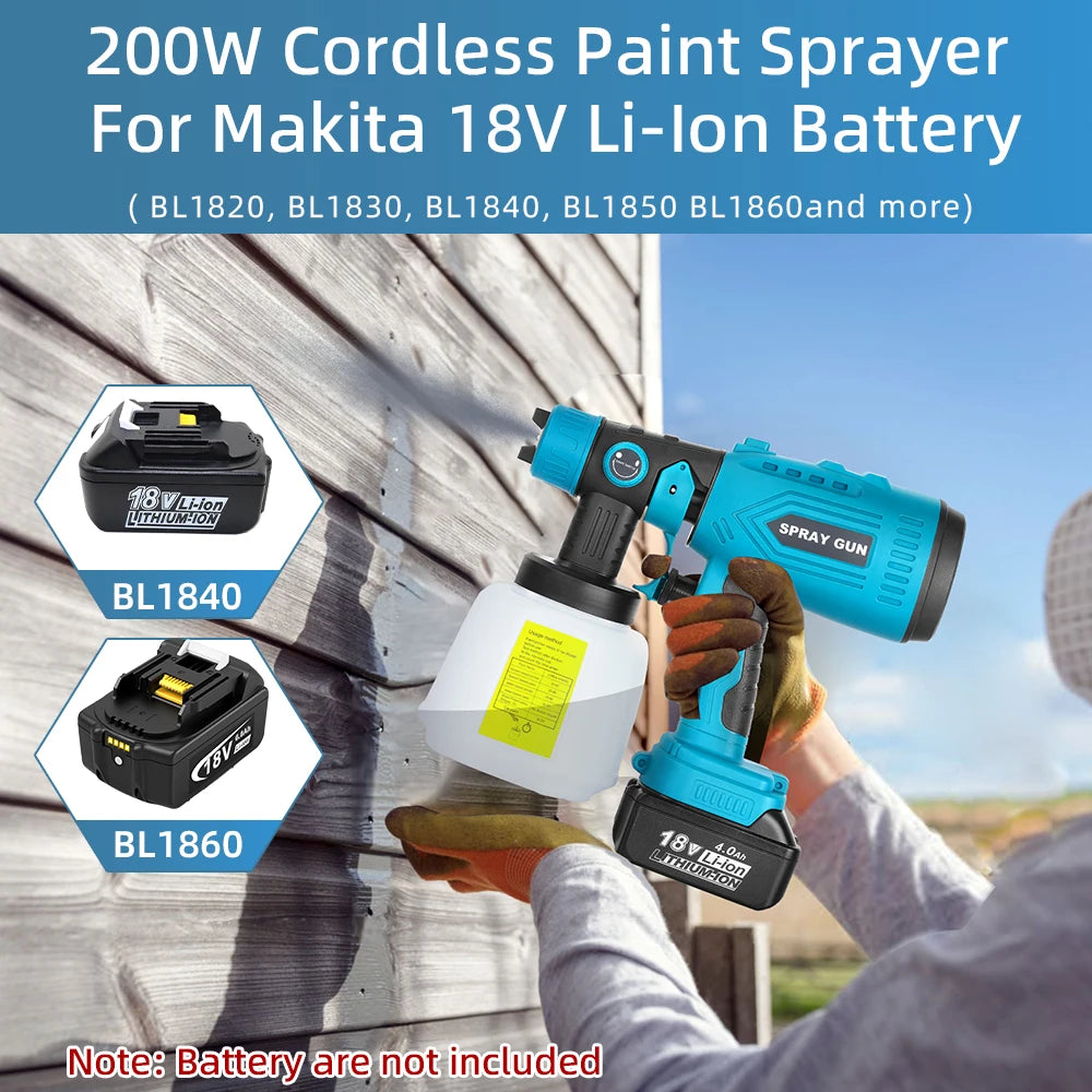 Cordless Paint Sprayer for MAKITA 18V Lithium-Ion Battery(No Battery) 4 Size Copper Nozzle, 200W