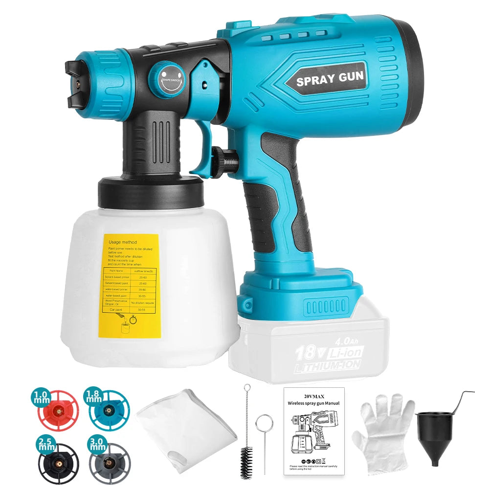 Cordless Paint Sprayer for MAKITA 18V Lithium-Ion Battery(No Battery) 4 Size Copper Nozzle, 200W